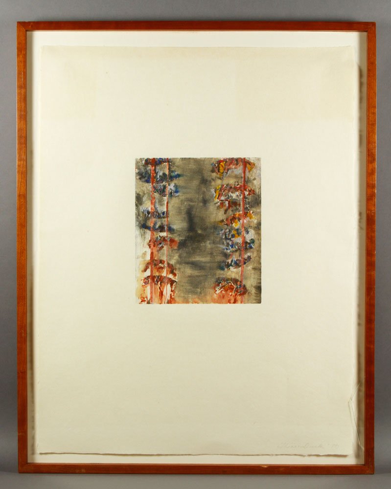 Oulton, Untitled (44), Monotype: Therese Oulton (British, b. 1953), untitled (44), monotype on paper, 1990, signed and dated lower right, 9 1/4" h x 8" w (view), 29" h x 22 3/5" w (frame). Provenance: From a Boston, MA collection.