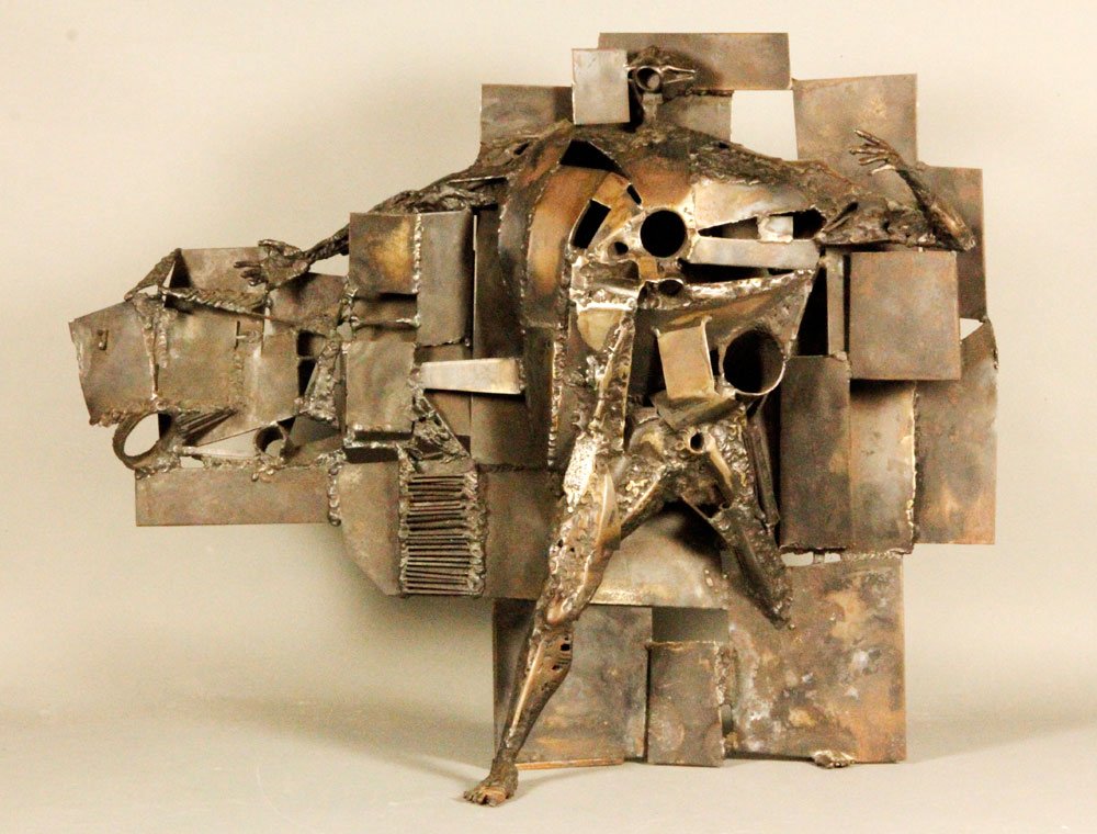 Gaillard, Le Passe Muraille, Patinated Steel: Andre Gaillard (French), Le Passe Muraille, patinated steel abstract figural sculpture, circa 1970s, inspired by a short story written by Marcel Aynce in 1943. Provenance: From a private New England c