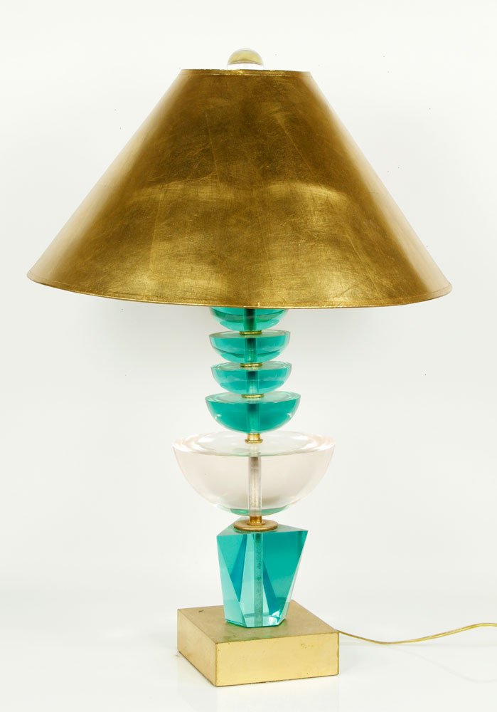Van Teal Modern Lamp: Van Teal modern lamp, Lucite on wooden base, 32" h x 2" w. Provenance: From a Weston, CT estate.