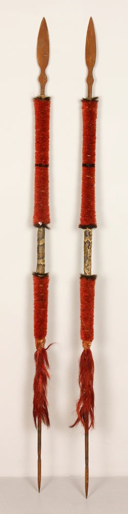 Lot of 2 Spears: Lot of two spears, with snake skin grips, 56" l.