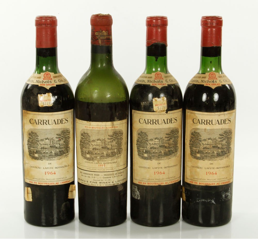 4 Bottles 1964 Carruades de Lafite Rothschild Pauillac: Four bottles of 1964 Carruades de Lafite Pauillac. Provenance: From a Beacon Hill collector. Note: all wine must be picked up at 117 Elliott Street, Beverly, MA and cannot be shipped.