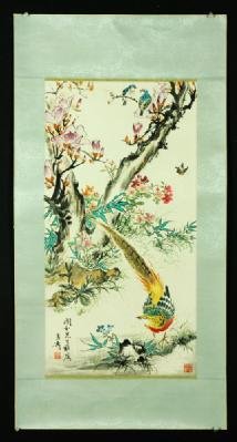 Chinese Watercolor Painting: Painting, China, watercolor on paper, signed Wang Xu Tao, 26\" x 13\". Provenance: From the collection of Zhang Guohe, born January 1922. A former Colonel of Chiang Kai-shek’s army, he attended the 