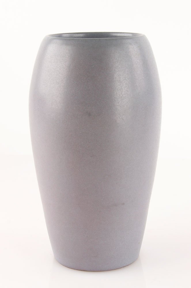Marblehead Pottery Bulbous Form: Marblehead Pottery bulbous form, light blue, signed on bottom, 8 3/4"h. Provenance: MA estate.