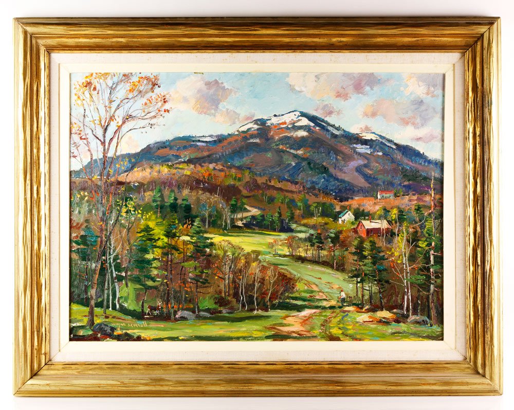 Morrell, "Signs of Coming Spring", O/M: Wayne Beam Morrell (American 1923 - 2013), "Signs of Coming Spring", oil on masonite, White Mountains, New Hampshire, near Chacorta, signed lower left, signed and titled verso, 23 1/2" x 30" (view), 3