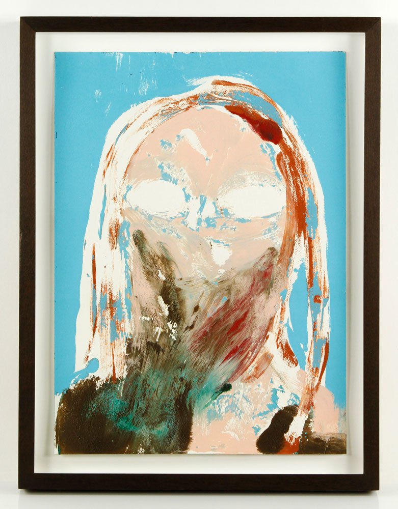 Tyson, Self Portrait, A/P: Nicola Tyson (b.1960), self portrait in blue, acrylic on paper, framed under glass, Schiff Fine Art invoice attached, 14" x 10 1/4" (paper), 16 1/2" x 12 1/2" (frame). Provenance: MA estate. The proce