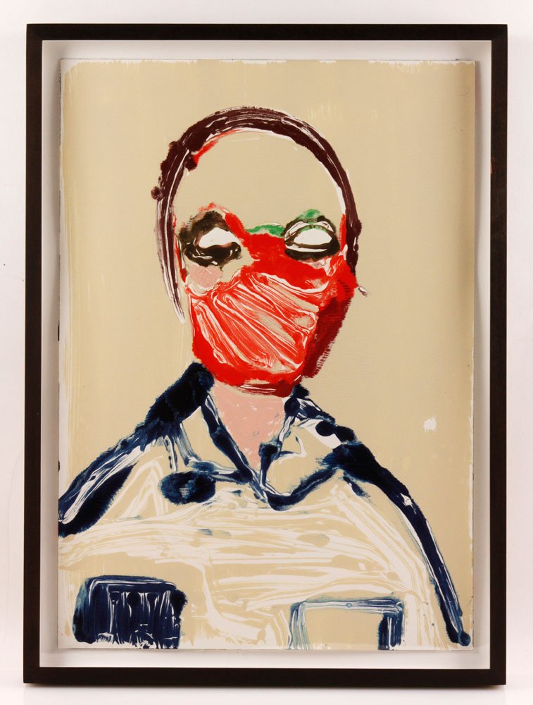 Tyson, "Portrait Head #59", A/P: Nicola Tyson (b.1960), "Portrait Head #59", acrylic on paper, dated 2003, framed under glass, 20" x 14" (paper), 22 1/4" x 16 5/8" (frame). Provenance: MA estate. The proceeds from the sale of this lo