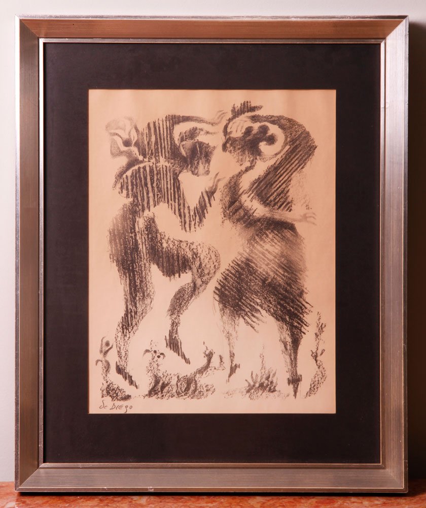 De Diego, "Flamenco," Lithograph: Julio de Diego, "Flamenco," original lithograph, signed in pencil, 14" h x 11" w (view), 20" h x 16" w (frame). Provenance: From the estate of the late Raymond Bolduc of Fort Lauderdale, Florida and O