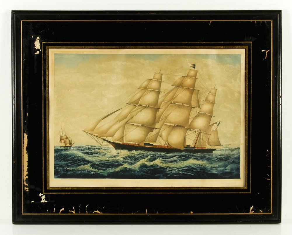 Arms, Senior Rigger Under Sail, Aquatint: John Taylor Arms, senior rigger under sail, 19th century, aquatint, signed lower right, 12"h x 17 3/4"w (view), 20 1/4"h x 25 1/2"w (frame). Provenance: MA Estate.