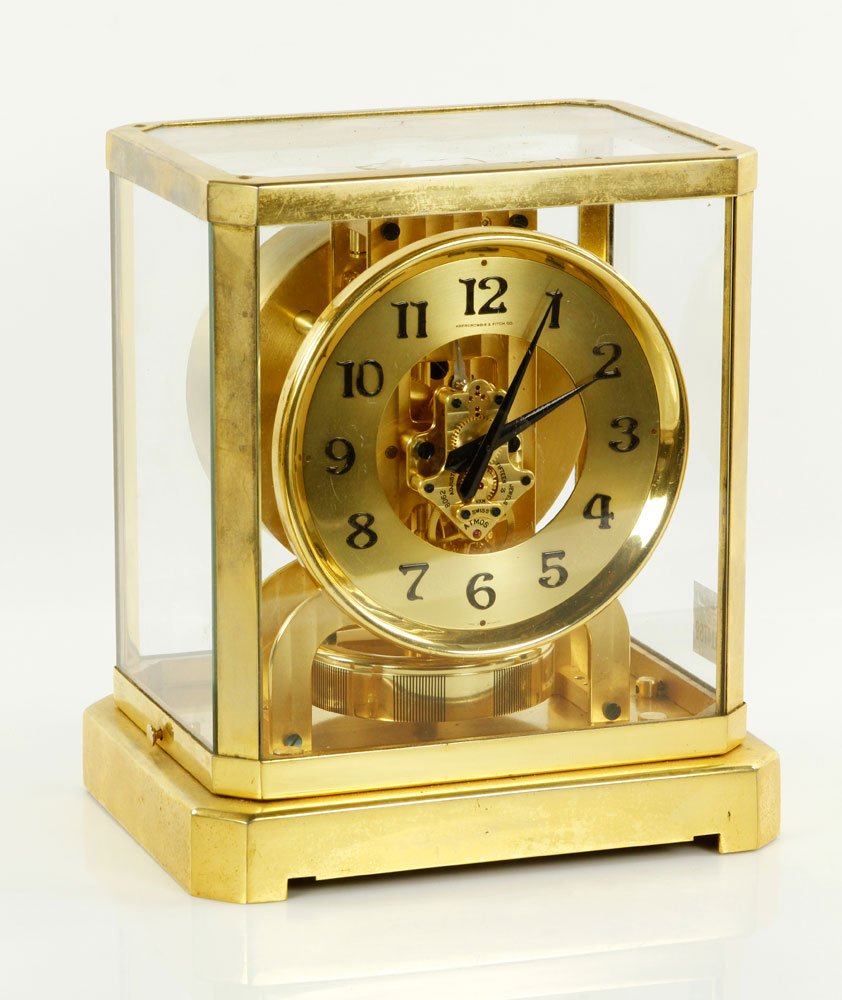 Abercrombie and Fitch 15 Jewel Atmos Clock: Abercrombie and Fitch fifteen jewel atmos clock, 9 1/4"h x 7 1/2"e x 6 1/4"d. Provenance: NH Estate.