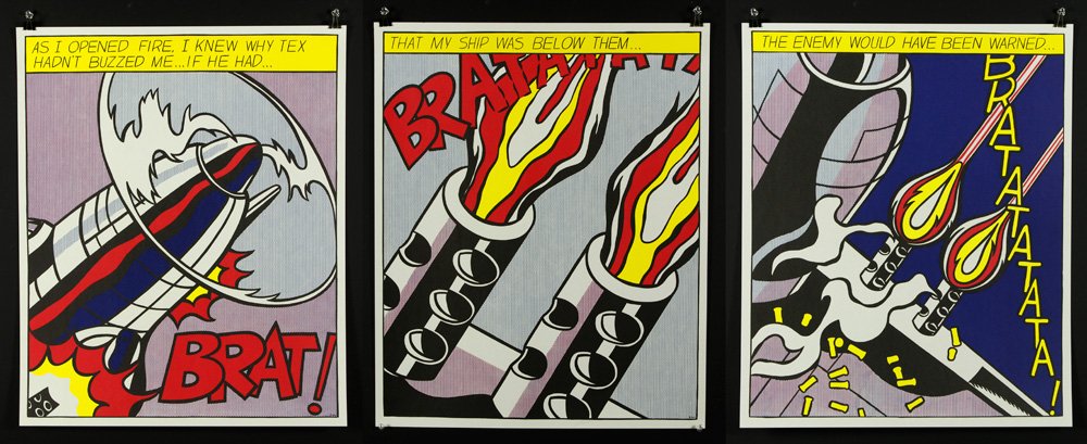 Lichtenstein, "As I Opened Fire," Lithographs: Roy Lichtenstein (American, 1923 - 1997), "As I Opened Fire," set of three lithographs on paper, published by the Stedelijk Museum, Amsterdam, each copyrighted in the lower right corner, copyright and