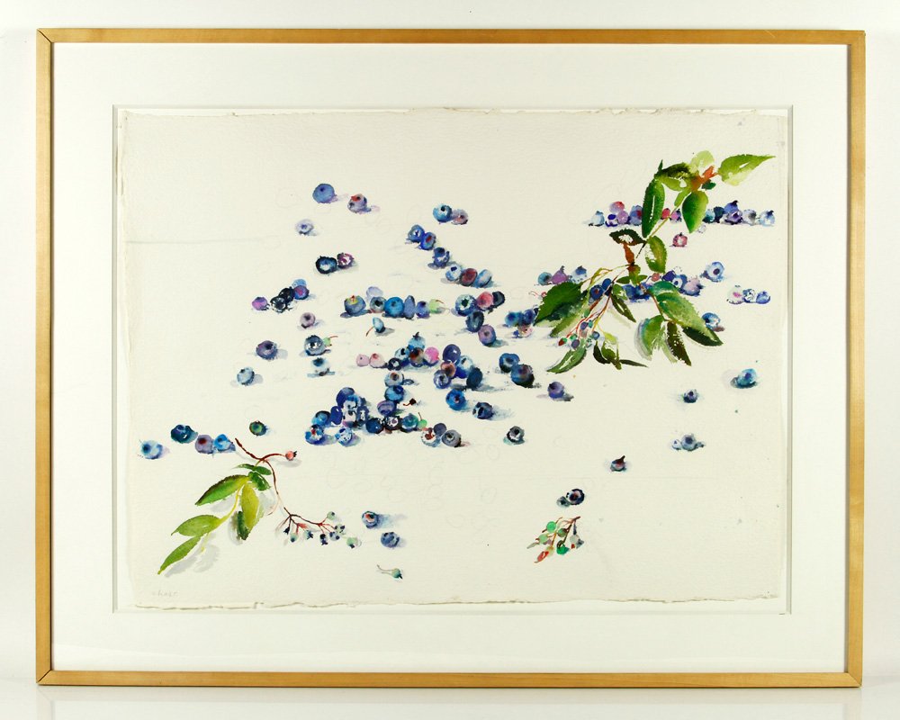 Chaet, "Blueberries," W/C: Bernard Chaet (American, 1924 - 2012), "Blueberries," watercolor on paper, with gallery labels verso: Marilyn Pearl Gallery; M. B. Modern Gallery, New York; David Findley Jr. Gallery; Harmon Meek Gall