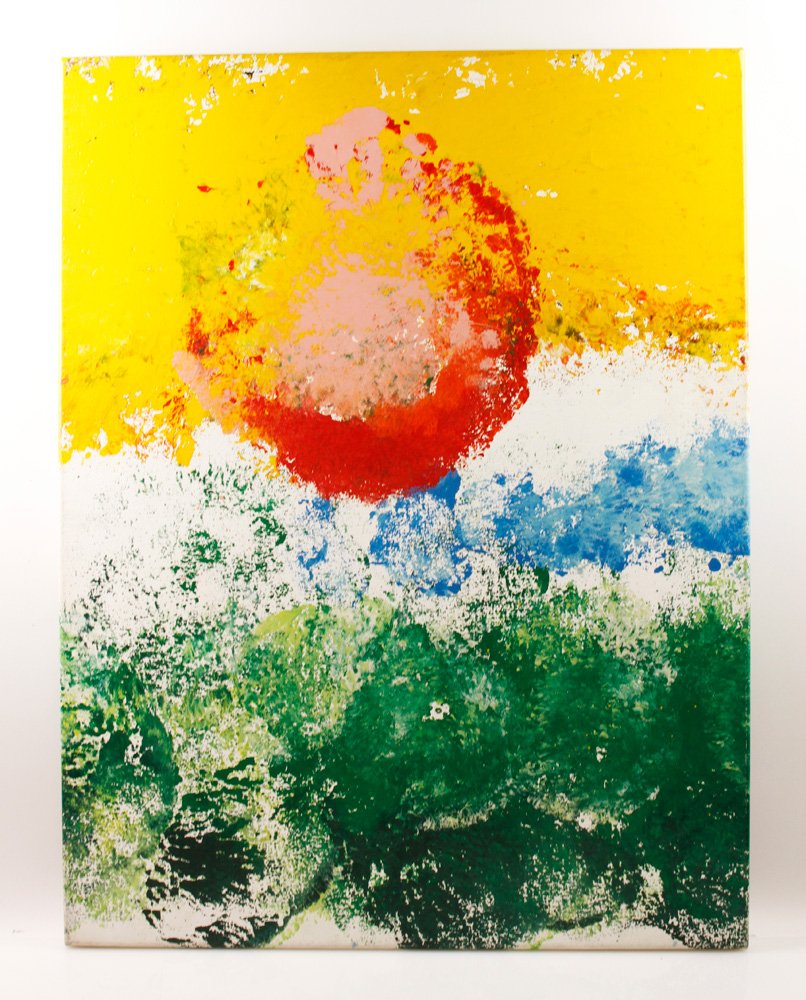 Clough, "Wanda," Enamel: Charles Clough (American, b. 1951), "Wanda," enamel on canvas, signed, titled and dated 1988 verso, with Scott Hanson Galleries, NY label, unframed, 26" h x 34" w. Provenance: From a California collec