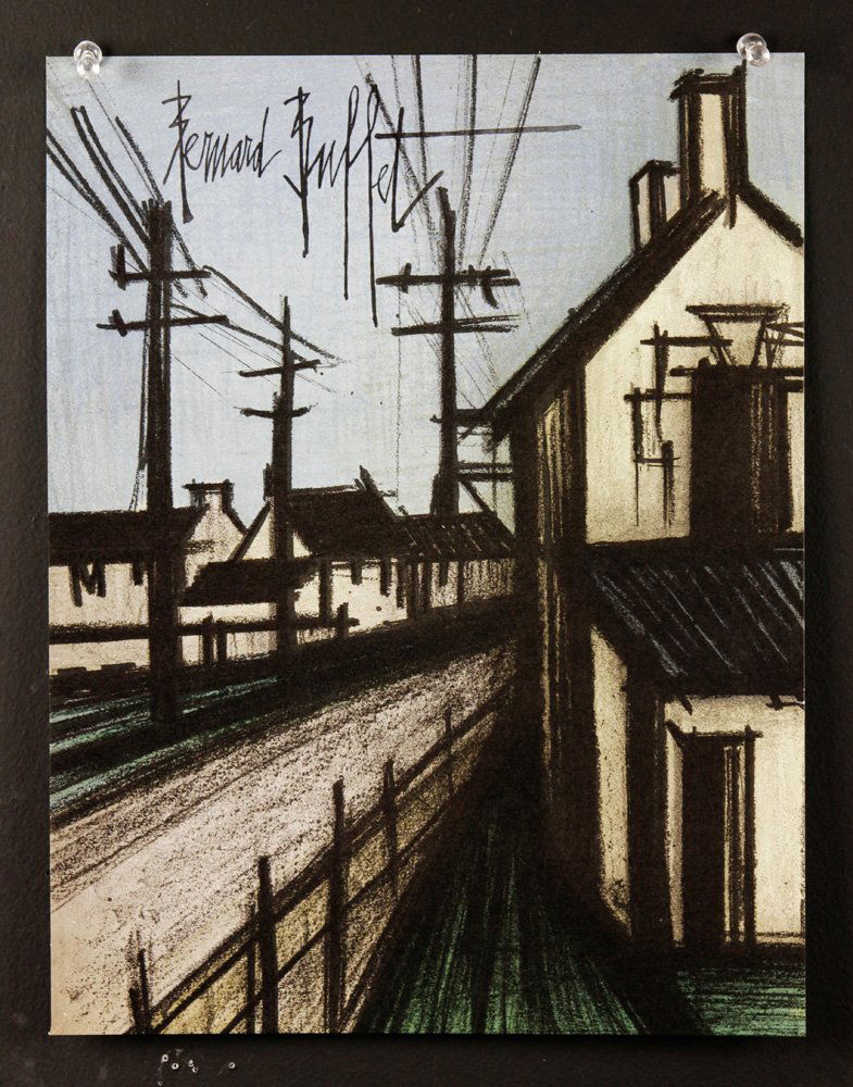 Buffet, "The Village Road," Lithograph: Bernard Buffet (French, 1928 - 1999), "The Village Road," lithograph on paper, signed in plate, with second title page, 12" h x 9 1/2" w. Provenance: From a Massachusetts estate.