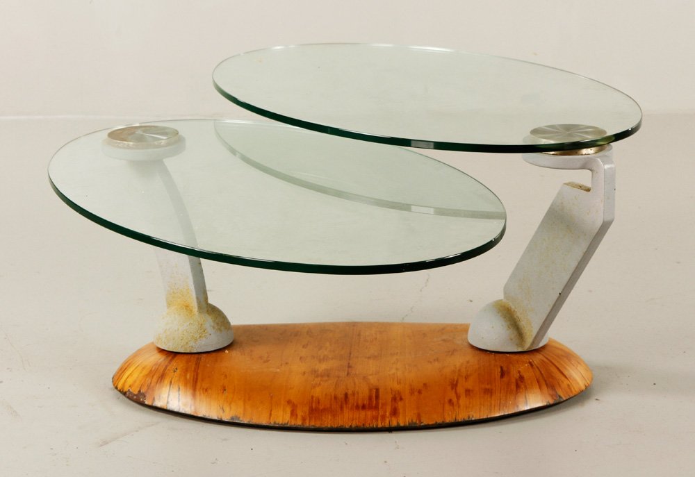 Modern Glass Top Coffee Table: Modern coffee table, with double pane glass top, 16 1/2" h x 35 1/2" w x 21 1/4" d. Provenance: From a Massachusetts estate.