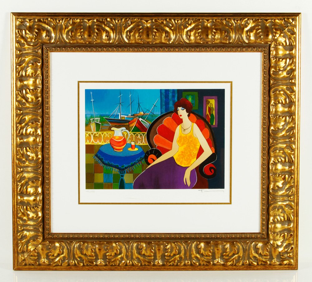 Tarkay, "Bayside Evening," Serigraph: Itzchak Tarkay (Hungarian, 1935 - 2012), "Bayside Evening," serigraph on paper, editioned 448/495, signed "Tarkay" lower right, 9" h x 12 1/2" w (view), 23 1/2" h x 26 1/4" w (frame). Provenance: From