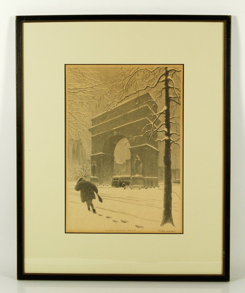 Hoover, "Washington Arch," Lithograph: Ellison Hoover (American, 1888-1955), "Washington Arch," lithograph, signed and titled in pencil, 13 1/8" h x 9 1/4" w (view), 20 3/4" h x 16 3/4" w (frame). Provenance: From a New Hampshire estate.