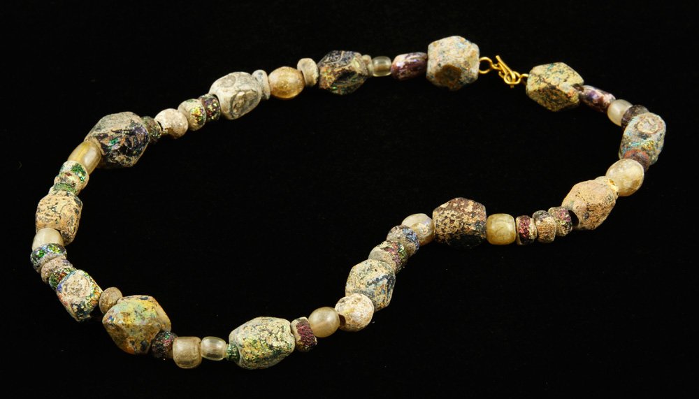 Middle Eastern Necklace: Middle Eastern necklaces, glass beads with tassels, purchased from Aziz Khayat c. 1930s, 15 1/2" l. Provenance: From a Massachusetts collection.