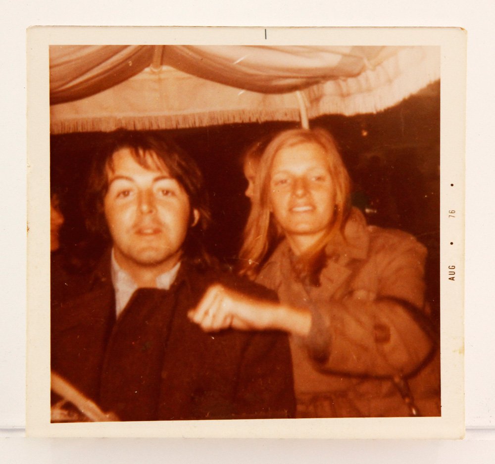 3 Polaroids of the Beatles: Three Polaroids of the Beatles, to include: one of Paul and Linda McCartney, dated August 1976; one of George Harrison dated July 1976; one of John Lennon dated May 1976, 3 1/2" h x 3 1/2" w. Provenan