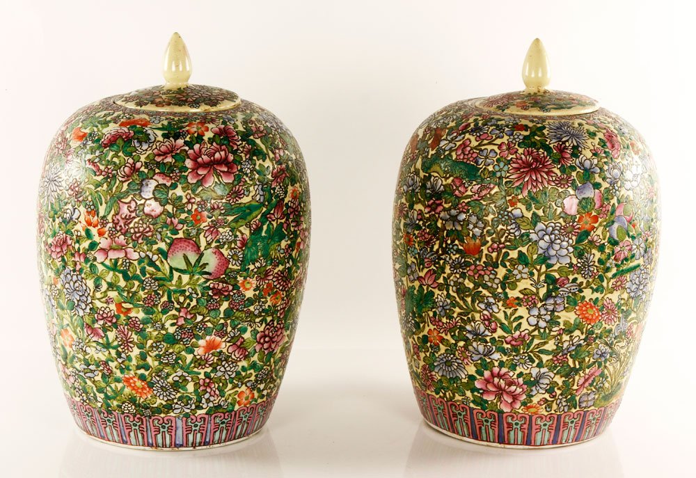 Pair of Chinese Covered Ginger Jars: Pair of Chinese covered ginger jars, 15 1/2" h x 9" dia. Provenance: CA estate.