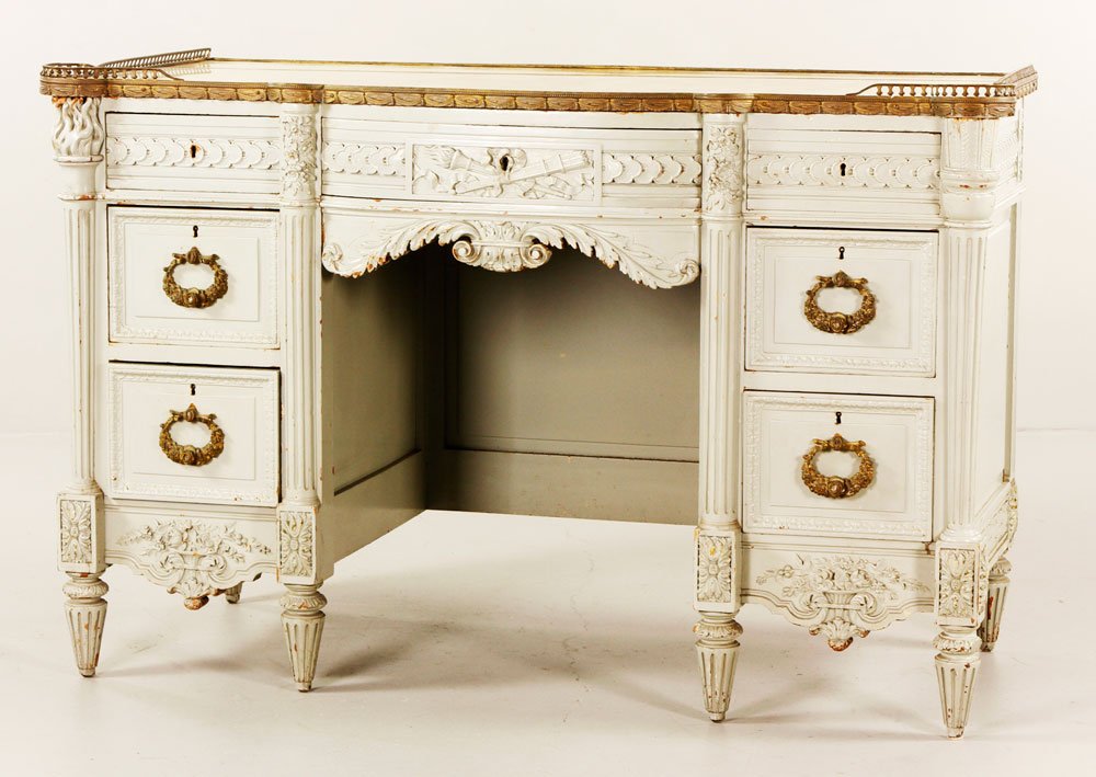 Late 19th/Early 20th Marble Top Vanity: Late 19th or early 20th century vanity, with marble top and gallery edge, 34" h x 53" w x 24" d.