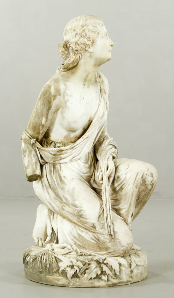 Rogers, Statue of Demeter, Italian Marble: Randolph Rogers (American, 1825-1892), statue of Demeter, signed, 36"h x 17"dia. Provenance: From a Massachusetts estate.
