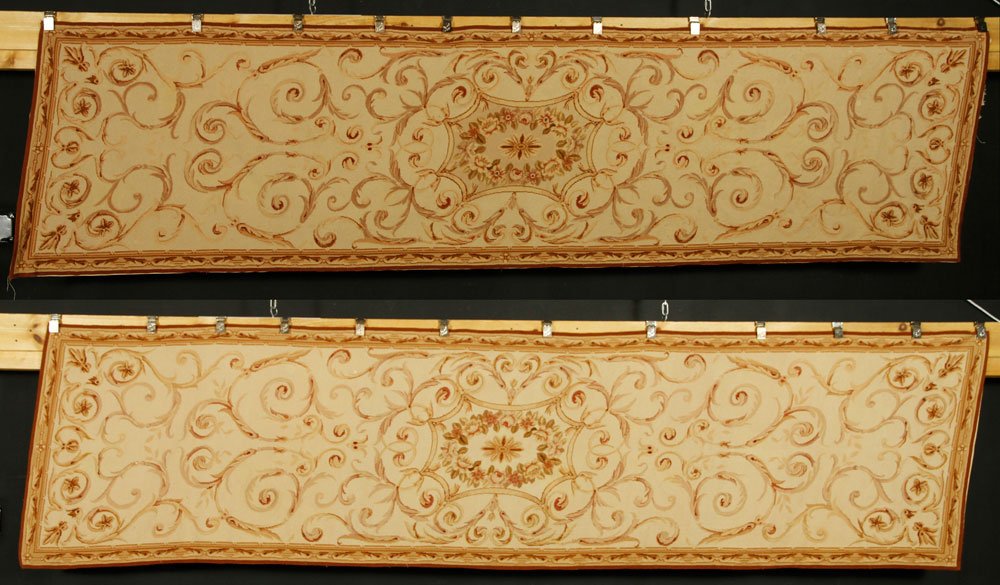 Pr. Aubusson Runners: Pair of Aubusson runners, 12' h x 3' w. Provenance: From a Massachusetts estate.
