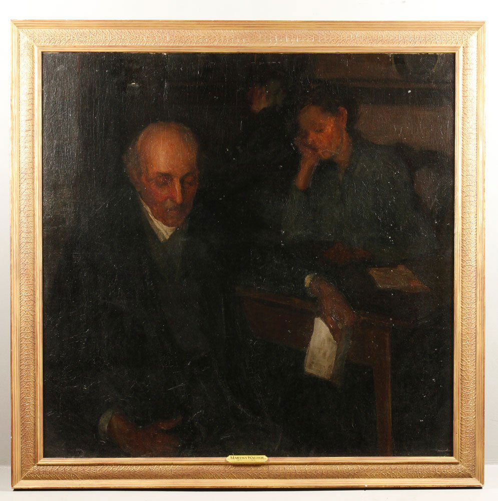Walters, Reading Letter, O/C: Martha Walters (American, 1875-1976), Reading Letter, oil on canvas, inscribed in pencil on canvas, Martha Walters, stamped "From the Estate of Martha Walters" on stretcher, 36"sq (view), 41"sq (frame