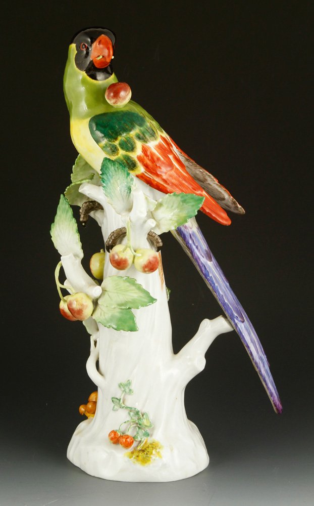 Meissen Finely Modelled Parrot: Meissen finely modelled parrot, underglaze blue crossed swords mark, 12" h. Provenance: From a Puerto Rico estate.