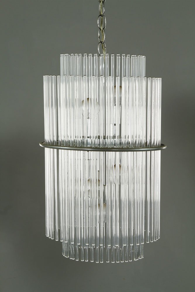 Scolari for Lightolier Steel Frame: Gaetano Scolari (Italian 20th century), tiered glass rods on steel frame, unmarked, for Lightolier, circa 1950-70, 20" x 12". Provenance: From a MA estate.