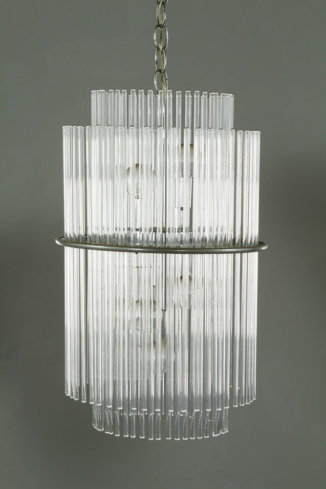 Scolari for Lightolier Steel Frame: Gaetano Scolari (Italian 20th century), tiered glass rods on steel frame, unmarked, for Lightolier, circa 1950-70, 20" x 12". Provenance: From a MA estate.
