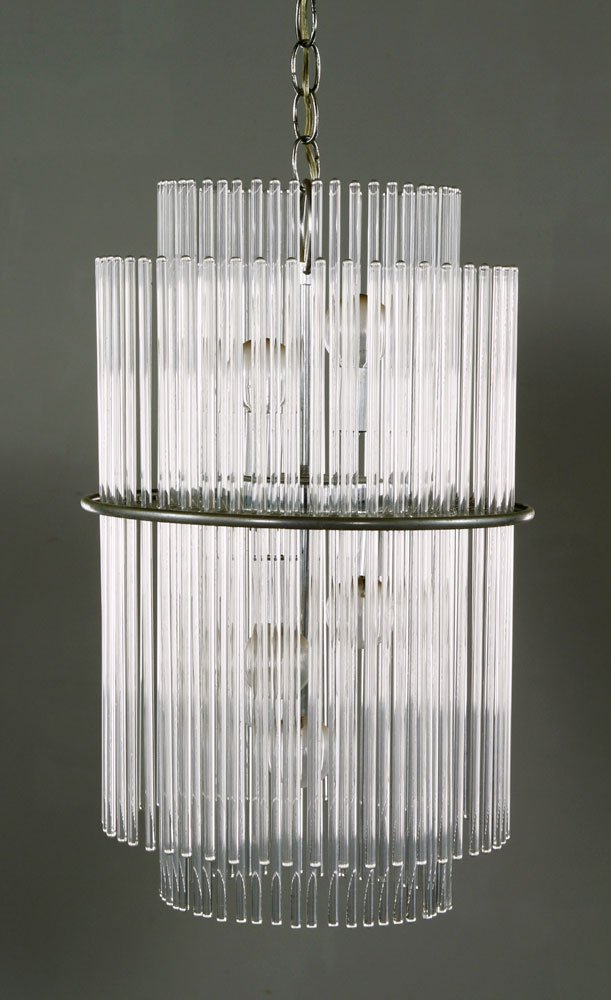 Scolari for Lightolier Steel Frame: Gaetano Scolari (Italian 20th century), tiered glass rods on steel frame, unmarked, for Lightolier, circa 1950-70, 20" x 12". Provenance: From a MA estate.