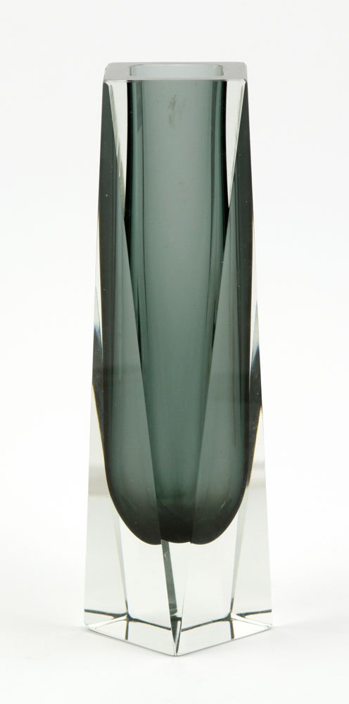 Mid C. Swedish Art Glass Vase: Mid century Swedish art glass vase with square mouth opening, 10" x 3" x 2 1/2". Provenance: From a CA estate.