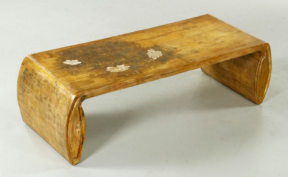 Kuehne Polychrome Coffee Table: Max Kuehne (American 1880-1968), coffee table, silver leaf and polychrome on gessoed wood, signed lower right "Max Kuehne", circa 1930, see similar table sold through Kaminski Auctions in 2013: http:/