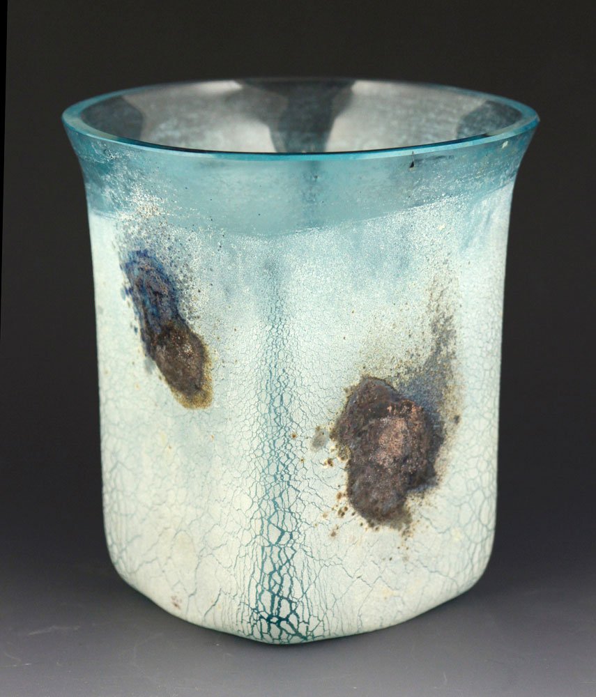 Barbini for Murano Scavo Vase: Alfredo Barbini for Murano, Scavo vase, square form with flaring lip, signed underside "Barbini Murano", circa 1960s, Italian, no additional marks or labels, 5 1/4" x 5". Provenance: From a MA estate.