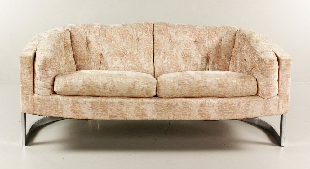 Baughman for Coggin Loveseat: Milo Baughman for Thayer Coggin loveseat, steel frame, 33" h x 60" w x 28" d. Provenance: From a Massachusetts estate.