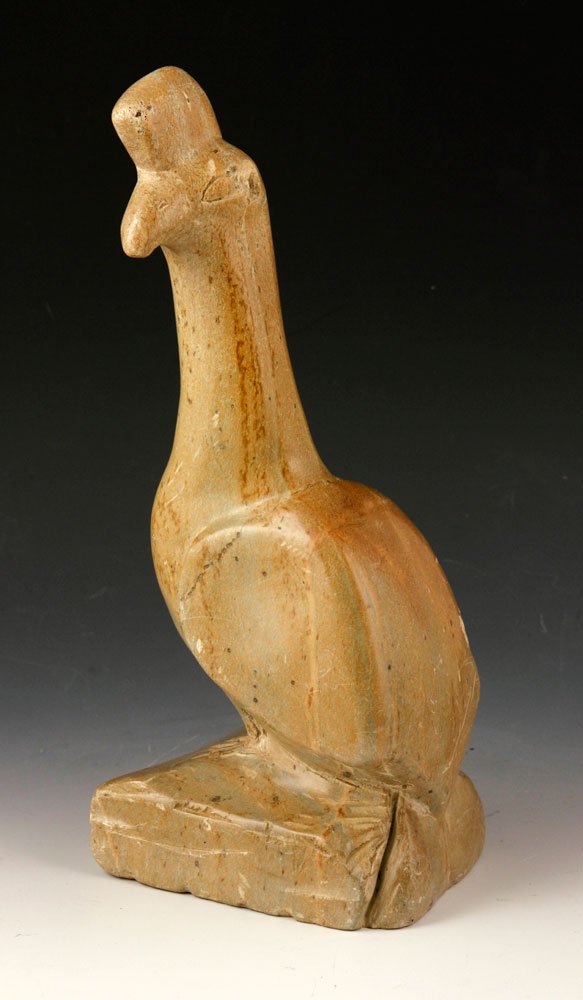 7th/8th C. Native American Quail Effigy: 7th or 8th century Upper Skagit River Tribe, effigy of a quail, soapstone, accompanied by complete provenance and authentication by Charles Rozaire, Ph.D., Curator of Archaeology, Los Angeles County M