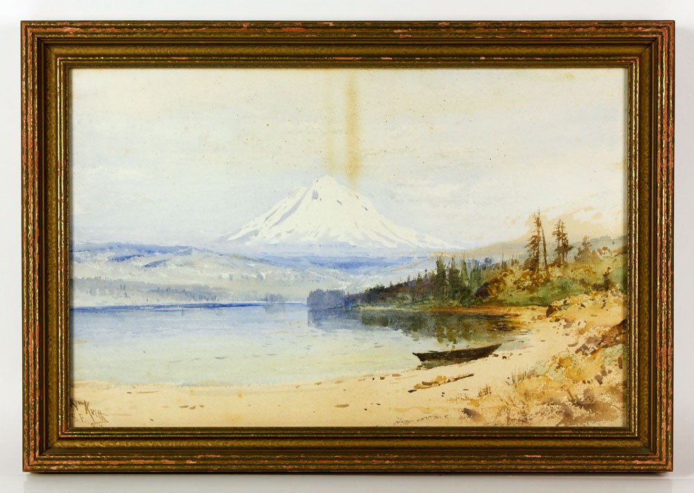 Keith, Landscape, W/C: William Keith (American, 1838-1911), landscape, watercolor, signed lower left, 12" h x 18 3/4" w (view), 15" h x 21 3/4" w (frame). Provenance: From the Estate of Mary L. Alchian, Palm Springs, CA.