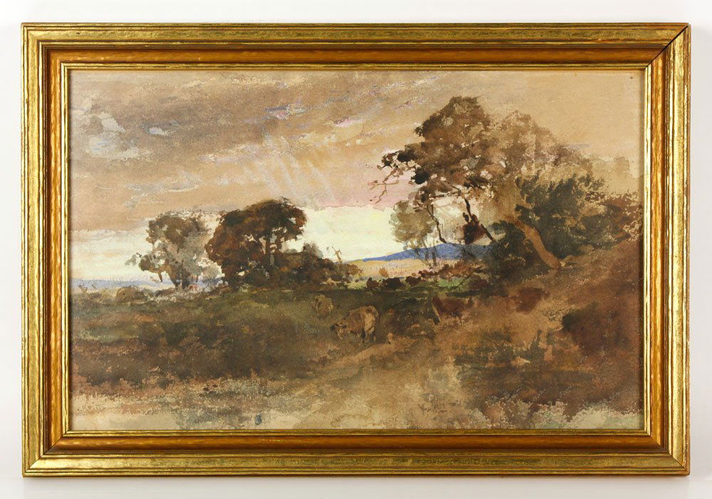 Keith, Landscape, W/C: William Keith (American, 1838-1911), landscape, watercolor, signed lower left, 11 3/8" h x 18" w (view), 14 3/8" h x 21" w (frame). Provenance: From the Estate of Mary L. Alchian, Palm Springs, CA.