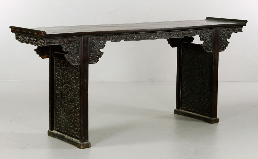 Chinese Zitan Wood Table: Zitan wood table, China, 33 1/2" x 79 1/2" x 19".
