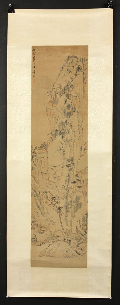 Chinese Landscape Painting: Landscape painting, China, Qing Dynasty, signed "Lan Ying," 4' 5" l.