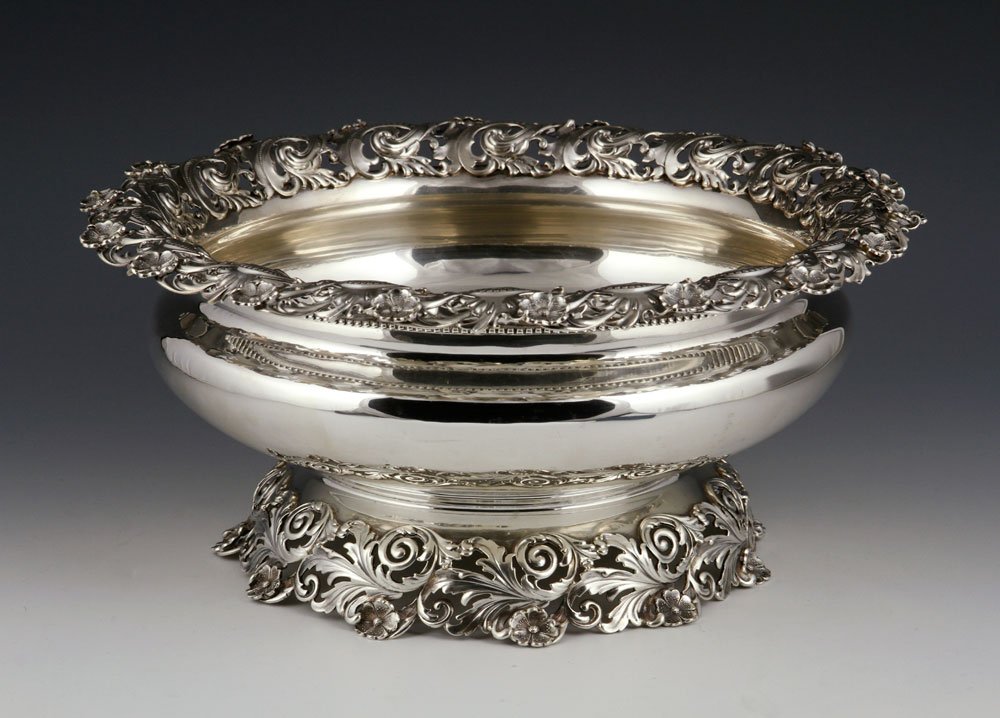 Theodore Starr Sterling Punch Bowl: Theodore Starr fancy floral punch bowl, sterling, 5 1/2" x 11 3/4", approximately 41.1 troy oz TW.