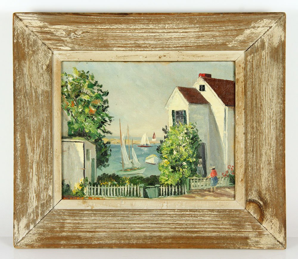 Dern, "Rockport, MA", O/B: Claude Dern (American 1906-1995), "Rockport, MA", oil on board, circa 1940, signed lower left, 8" x 10" (view), 12 3/4" x 14 5/8" (frame). Provenance: ME collector.