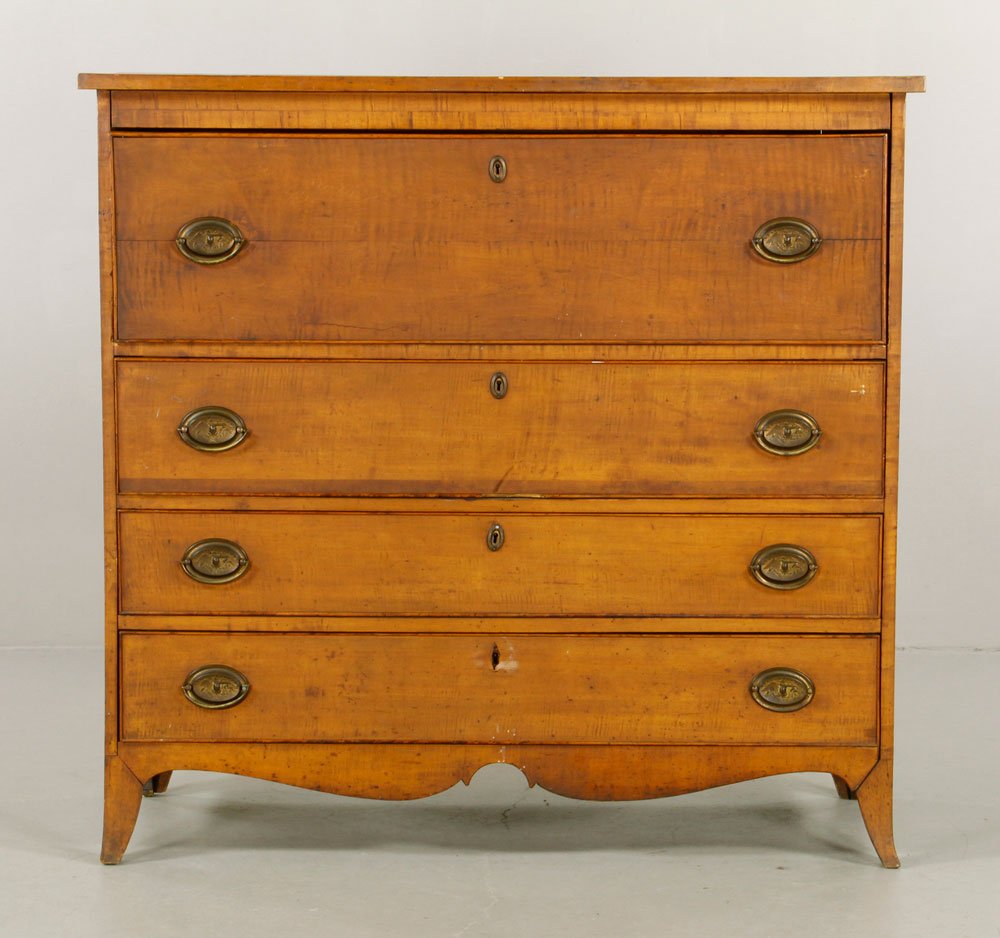 19th C. Butler's Desk: 19th century butler's desk with fitted interior, 45 1/4" x 47 1/2" x 20 1/4". Provenance: VT estate.