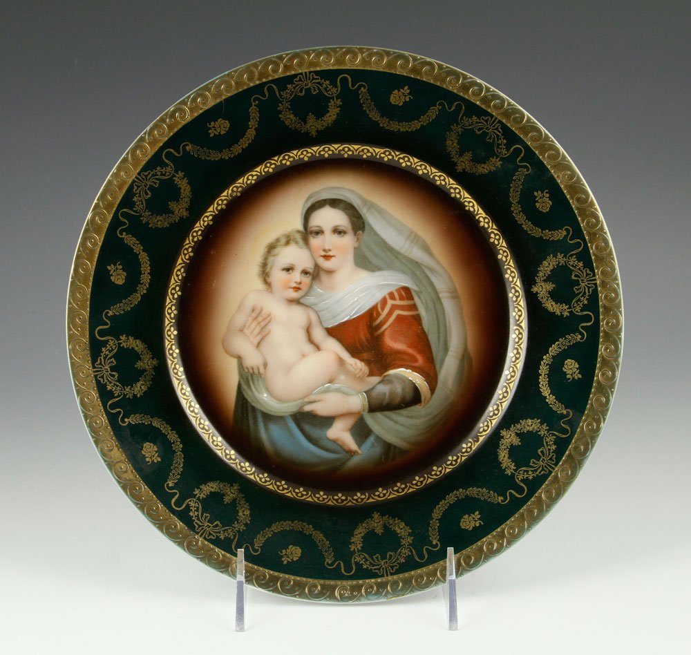 Royal Vienna Plate: Royal Vienna plate, painted with the Sistine Madonna after Raphael, 10" dia. Provenance: From the Estate of the late Charles C.Hite, Stockton, CA.