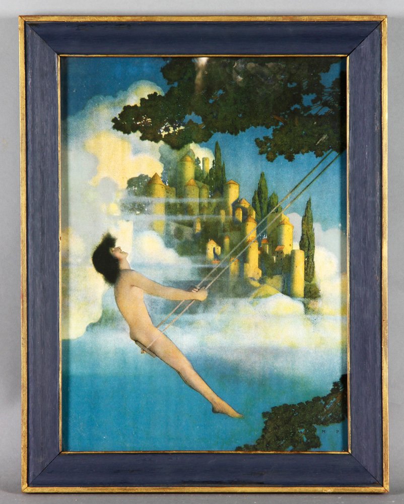 Parrish, "Dinky Bird," Print: Maxfield Parrish (20th century American), "Dinky Bird," print, framed, 14 1/2" h x 10 1/2" w (view), 13 1/2" h x 17 1/2" w (frame). Provenance: From a New York, NY collection.
