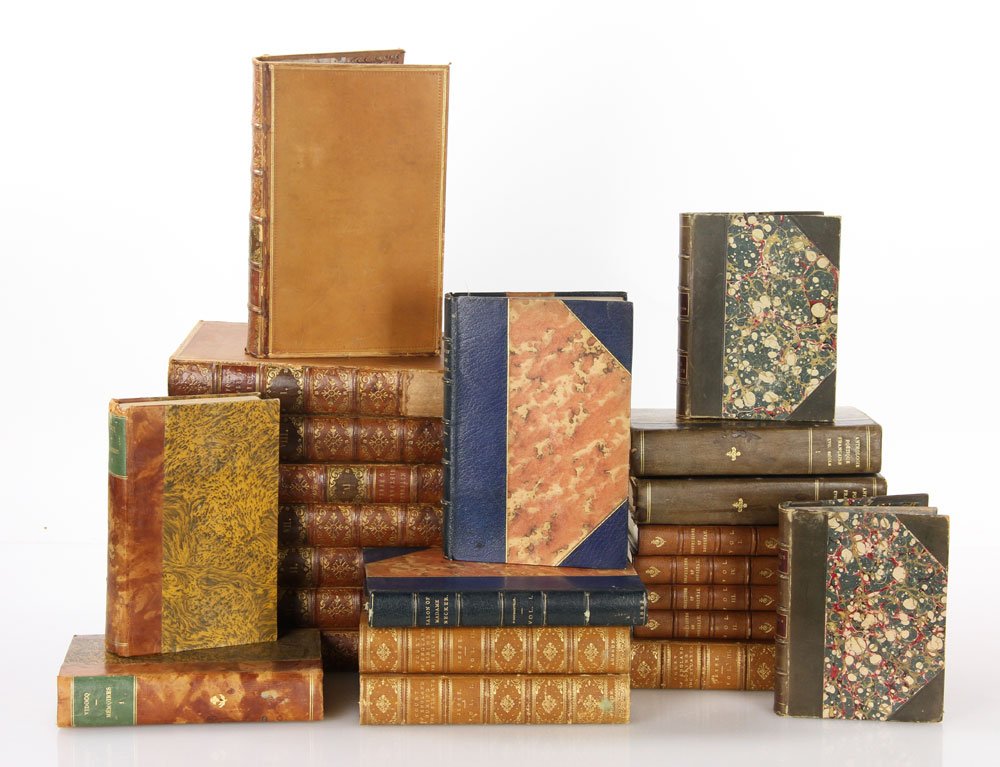 Lot of 23 Books: Lot of twenty-three 19th century leather-bound books, to include: 8 volumes of William Mitford's History of Greece, 3 volumes of Court of England During the Stuarts, 2 volumes by Nathaniel Hawthorne, 