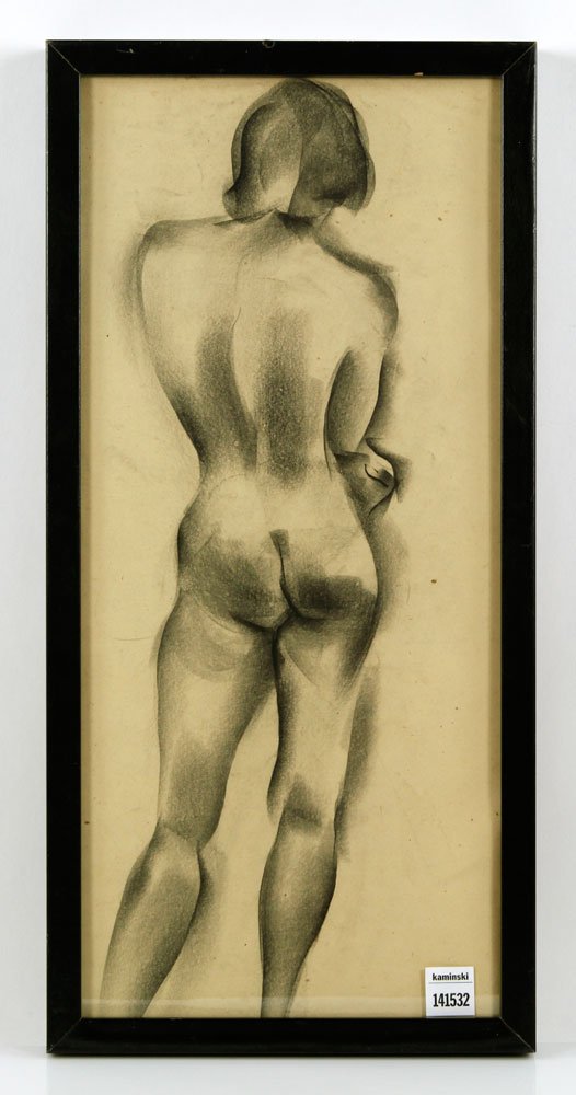 Attr. MacDonald-Wright, Nude Figure, Charcoal: Attributed to Stanton MacDonald-Wright (American, 1890-1973), nude figure, charcoal on paper, 20 3/4" h x 10" w. Provenance: From a California collector.