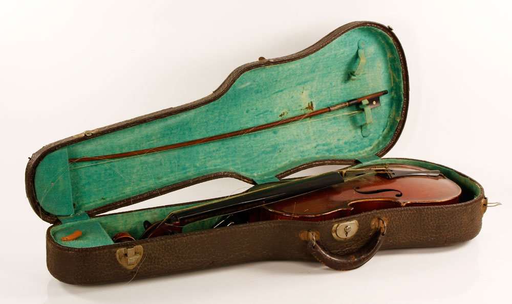 Czechoslovakian Violin: Czechoslovakian violin, in hard shell case, with bow, 26" h x 9" w. Provenance: From a New Hampshire estate.