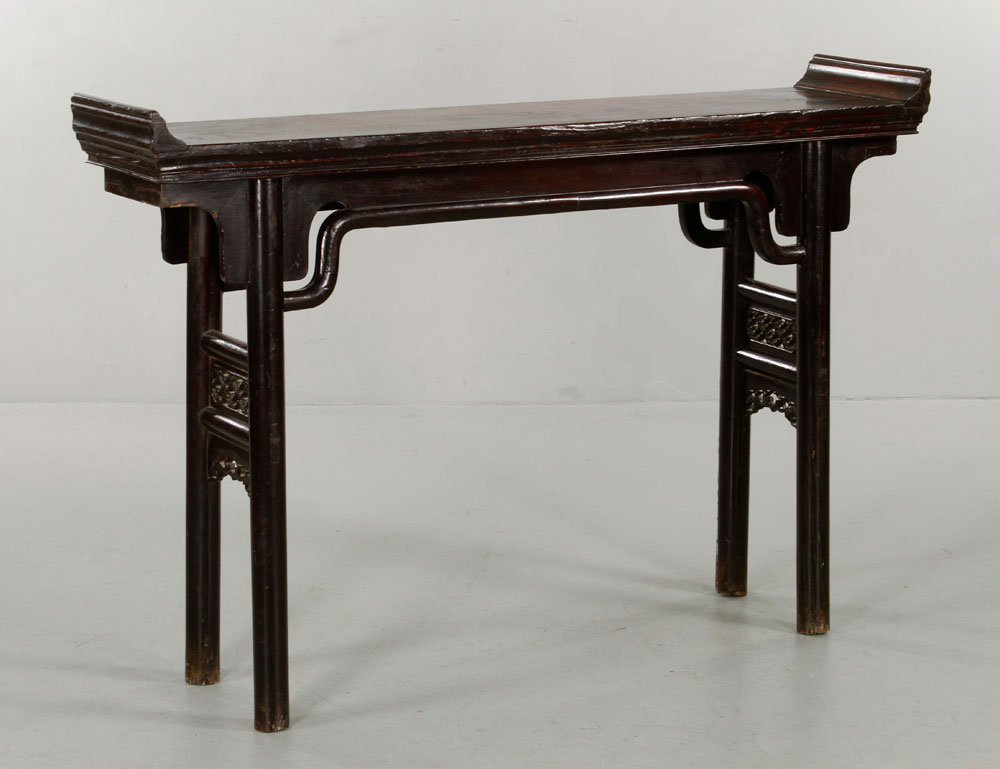 Chinese Altar Table: 18th or 19th century Chinese altar table, having carved side panels, 36" h x 52" w x 12" d.