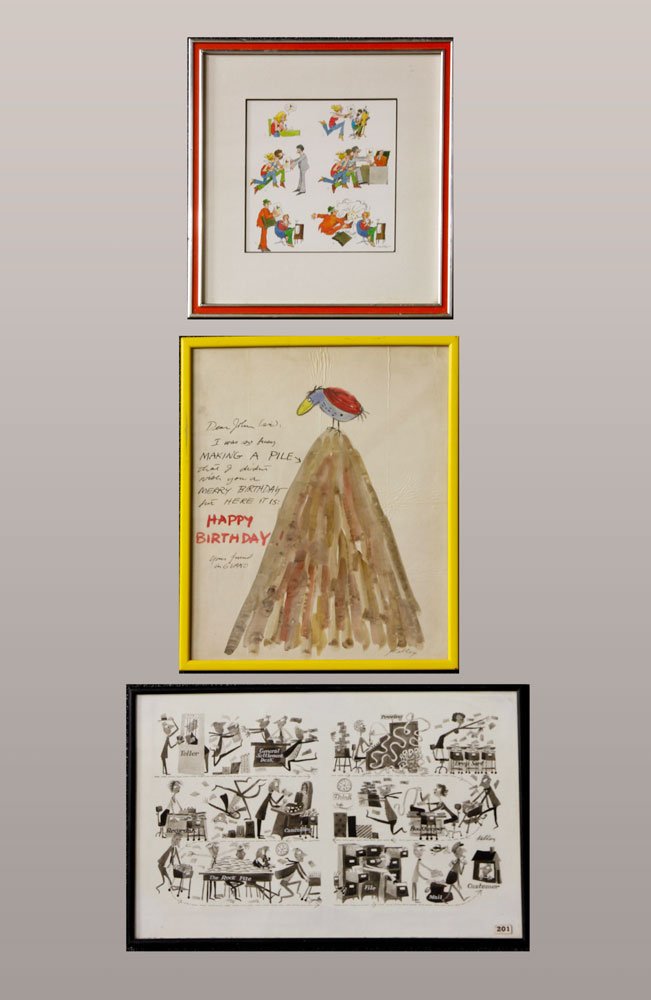 Kelley, 3 Cartoon W/Cs: Lot of three (3) cartoon watercolors, signed Kelley, 17" h x 14" w, 13" h x 20" w, and 8" h x 8" w.